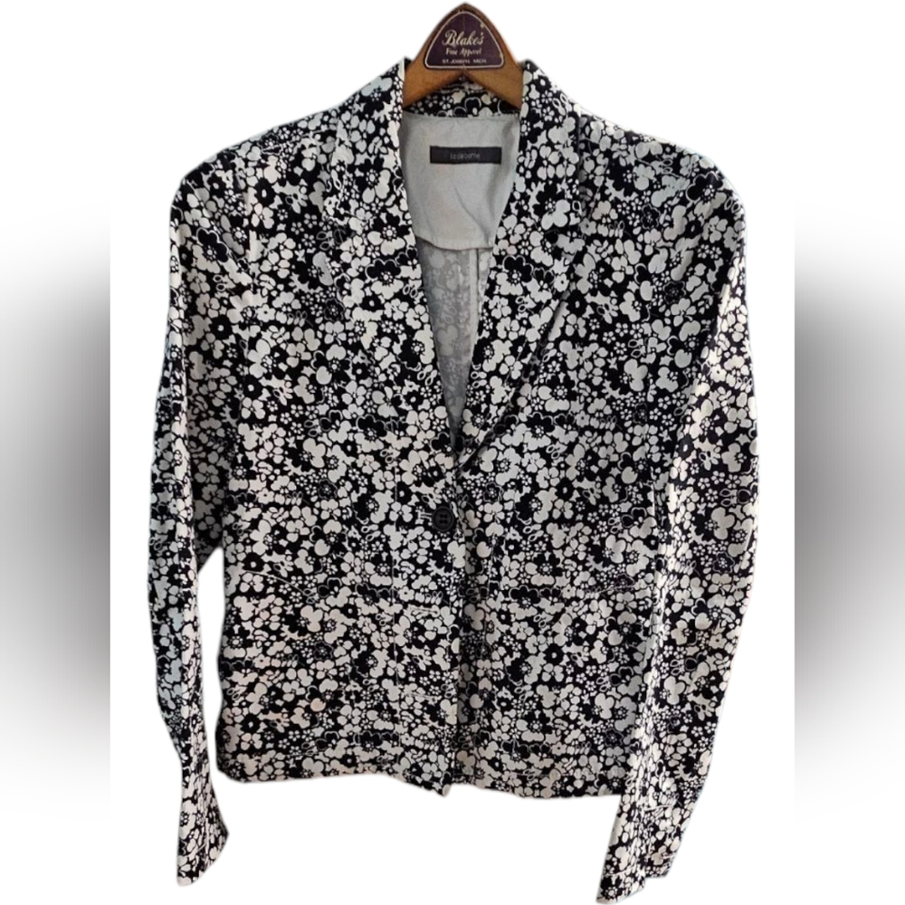 Liz Claiborne Black & White Floral Print Jacket Button Up, Collared & Pockets - Picture 1 of 7